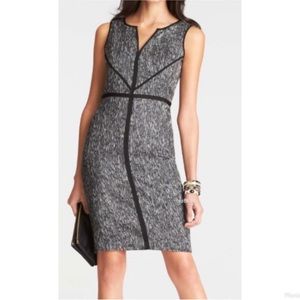 Ann Taylor Tweed Sleeveless Sheath Illusion Midi Dress Black White NWT Size 2